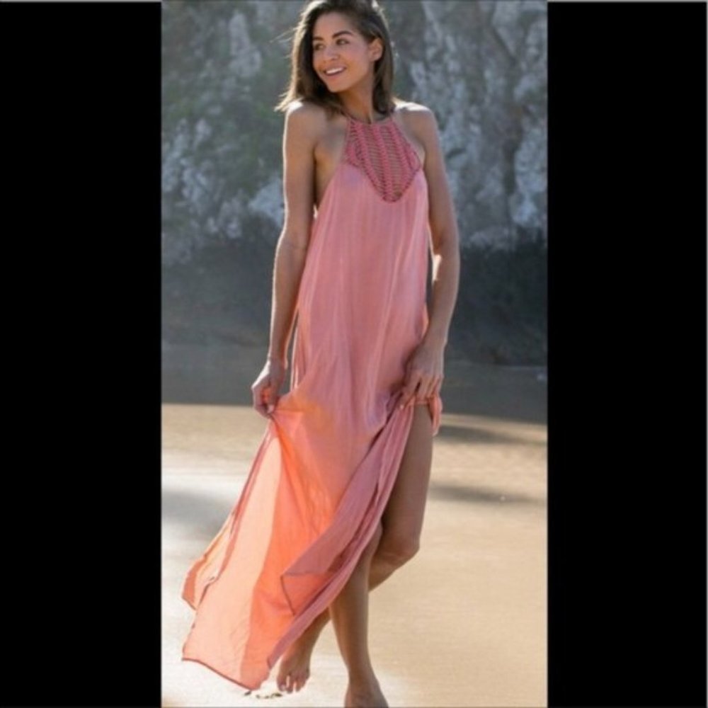 Acacia pink Moscow crochet maxi dress